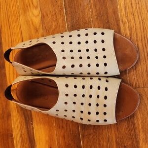 Bueno Beige Perforated Slip-On Sandals